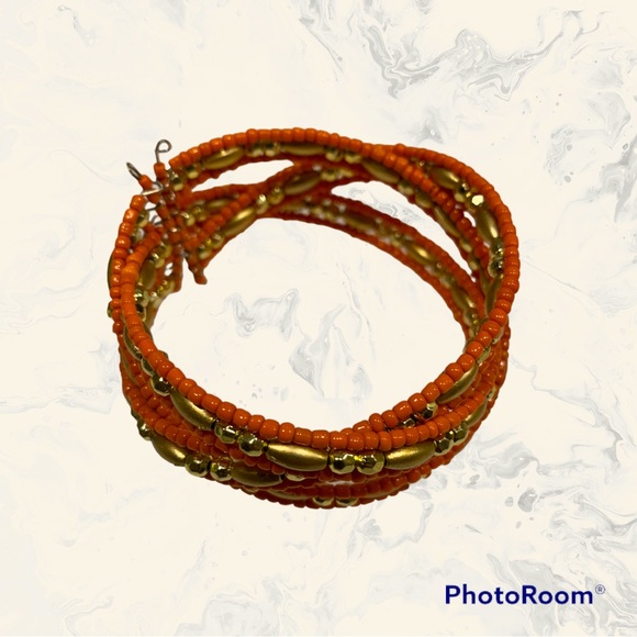 Fun and flirty orange and gold beaded wrap bracelet- easy on and off - Picture 3 of 3